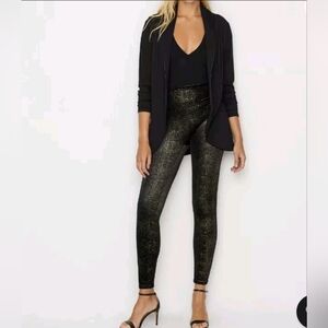 Spanx Leggings Metallic Shine Velvet Shimmer High Waist Pants Black Gold SIZE L